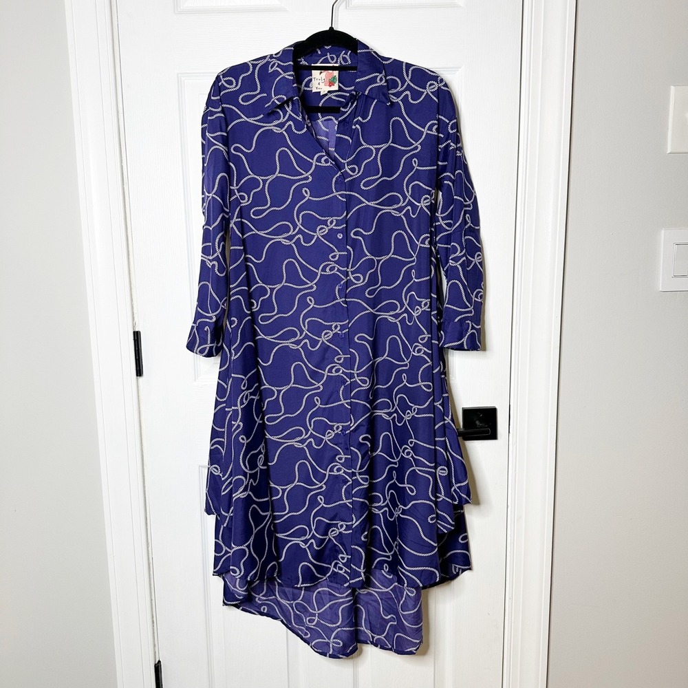 Truly 4 You Shirt Dress Womens Small Purple Nautical Rope High Low Excellent